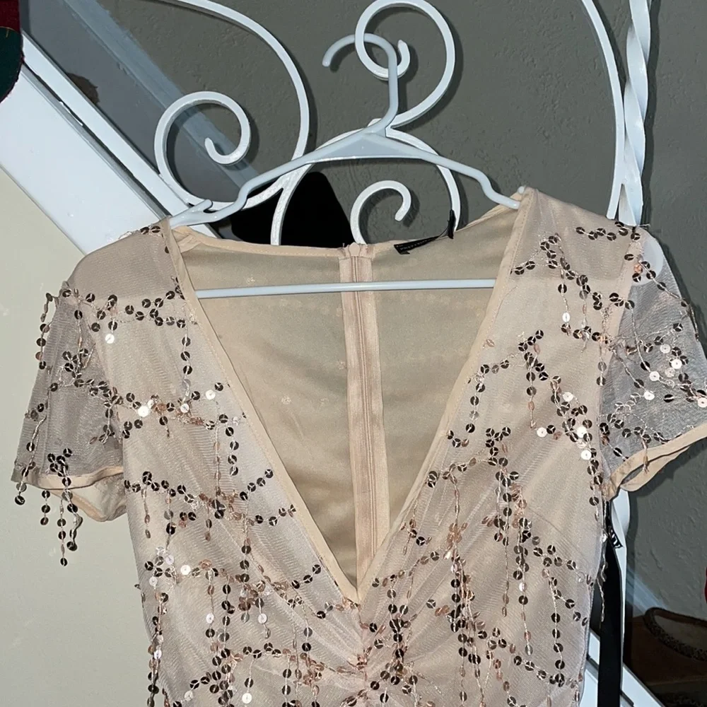 PLT nude ruched sequin dress - Picture 3 of 7